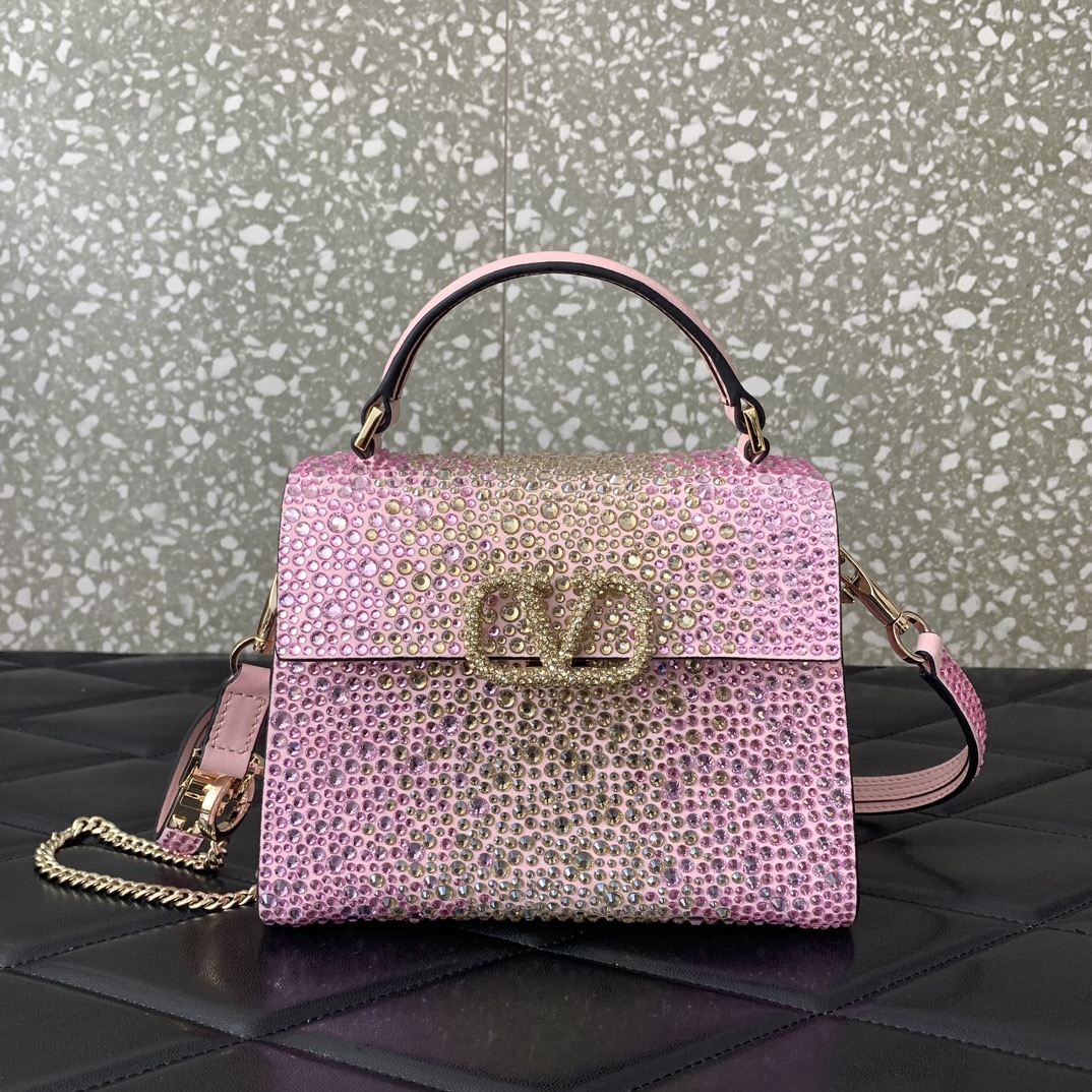 Valentino Garavani Vsling Mini Handbag Entirely Covered in Pink Rhinestones